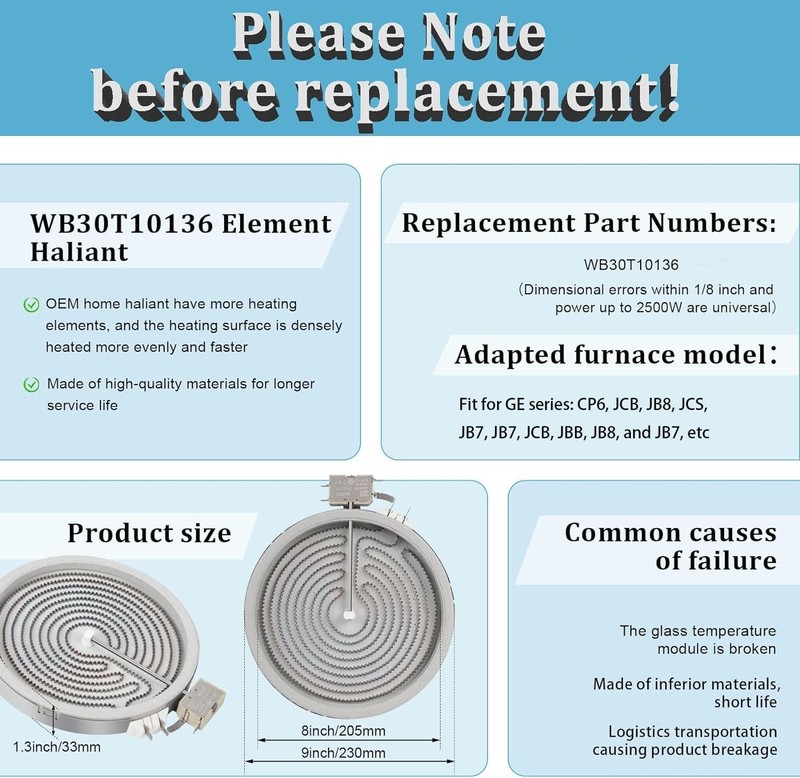 GE Range Radiant Surface Element, 8-in JB625DK6WW JB620DF2WW JB620DF4BB JB620GF1 gallery