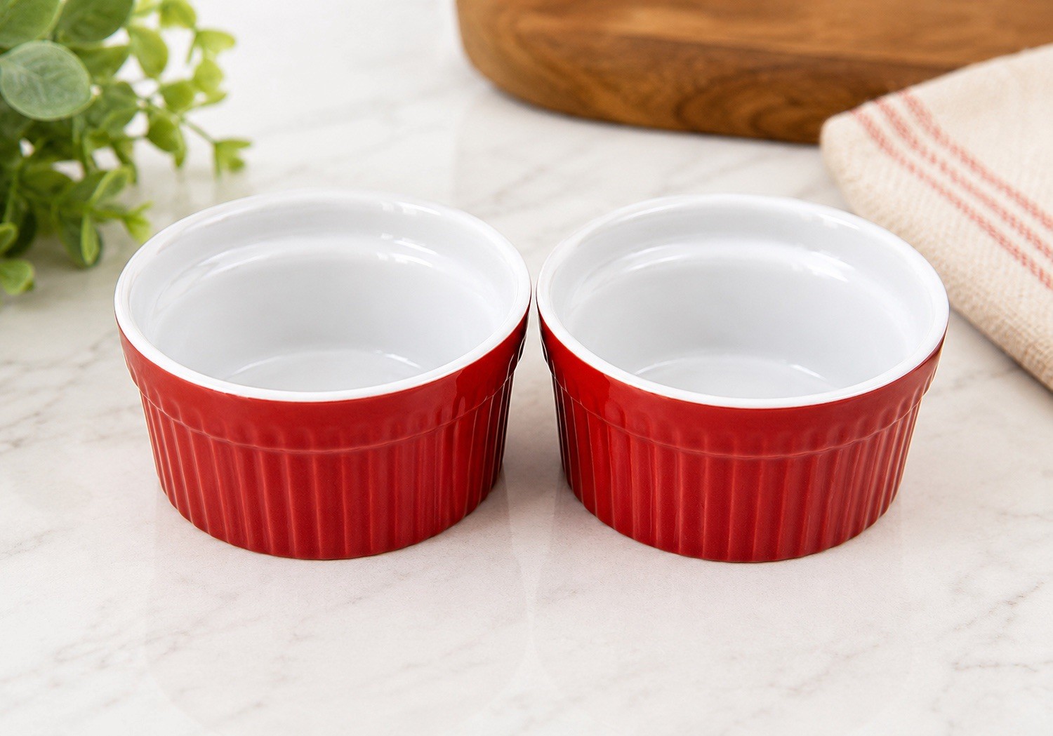World Market Red Ceramic Ramekins Set of 2 Baking Dishes Souffle Bowls 3.75” gallery