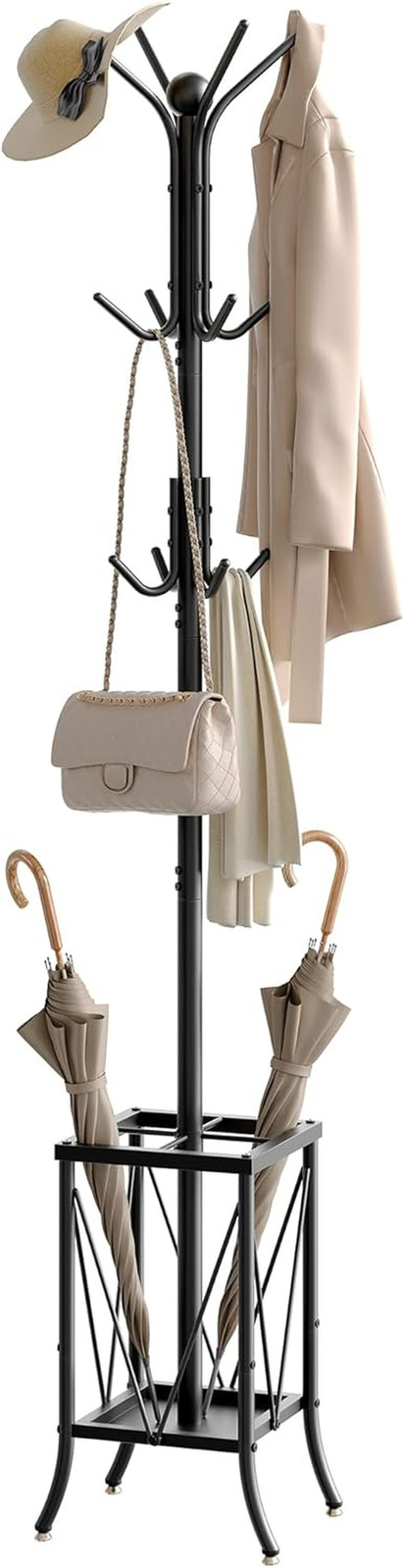 Coat Rack Freestanding, Coat Rack with Umbrella Holder, Entryway Hanger Stand Wi gallery