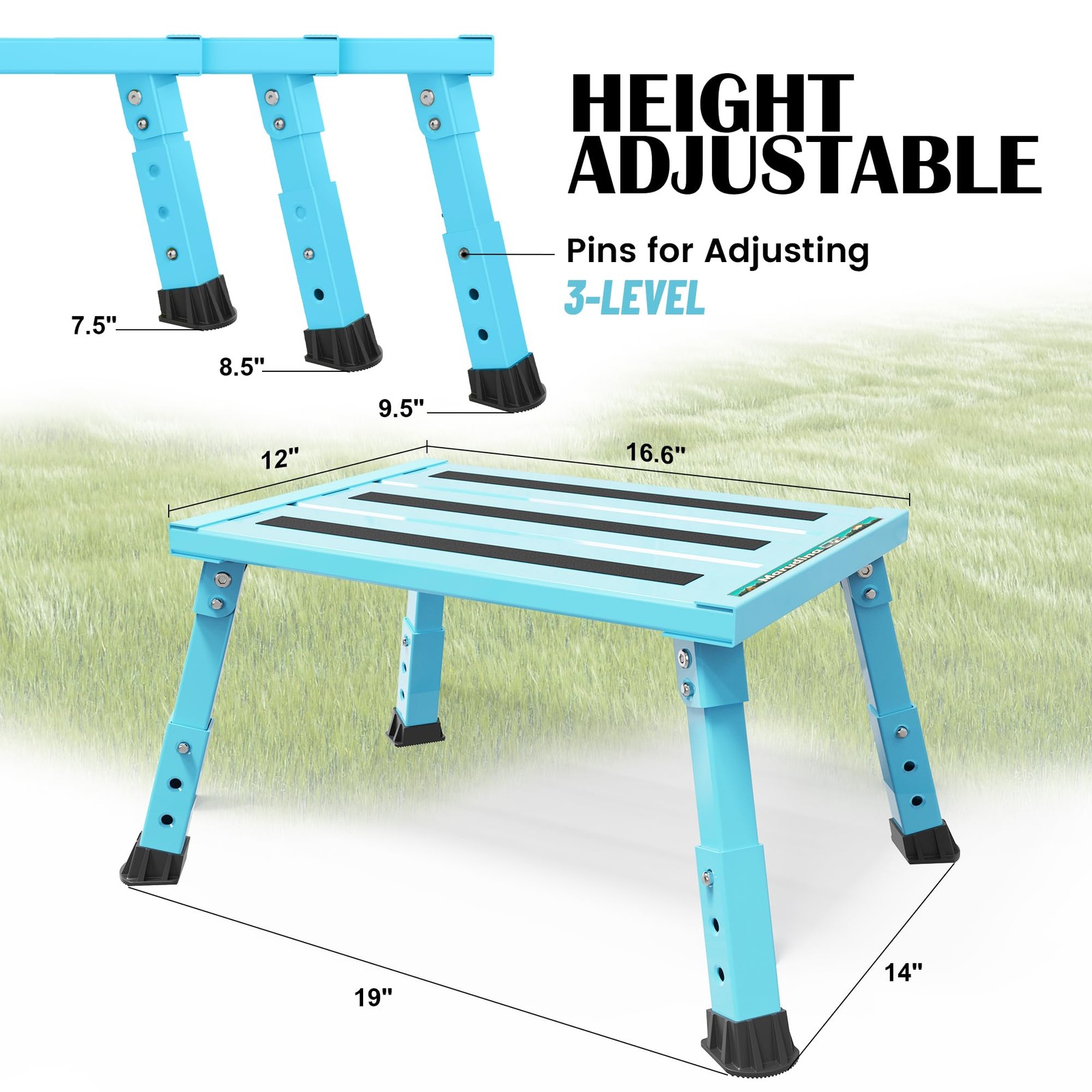 Marudina Large Platform RV Steps, 3-Level Adjustable Height Aluminum Folding Ste gallery