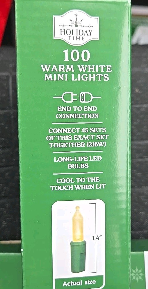 Holiday Time 100 Warm White Mini LED Lights with Green Wire Indoor/Outdoor gallery