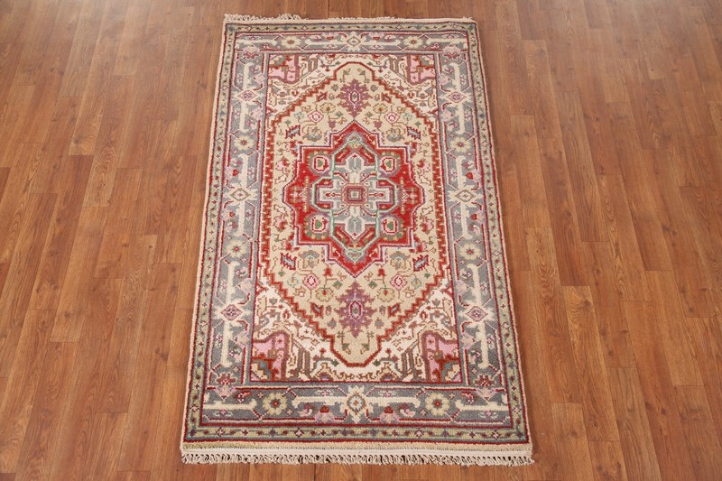 Geometric Light Gold/ Gray Heriz Serapi Oriental Rug 3'x5' Handmade Accent Rug gallery
