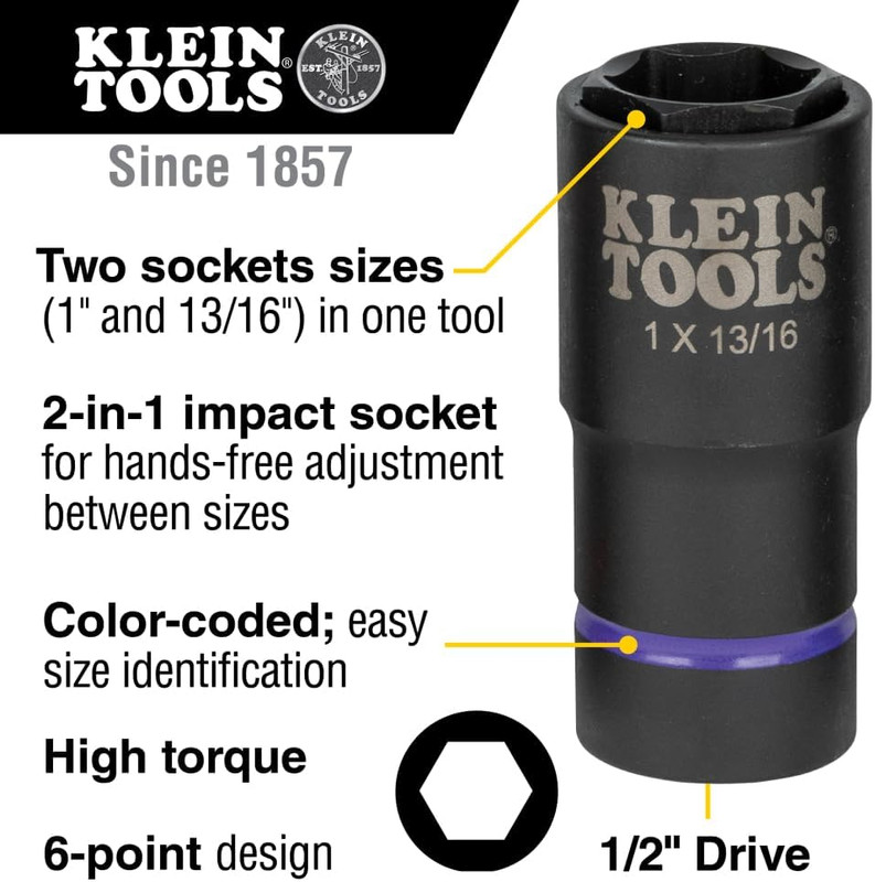 66065 2-In-1 Deep Impact Socket, 6-Point 1-Inch and 13/16-Inch Hex Socket Sizes, gallery
