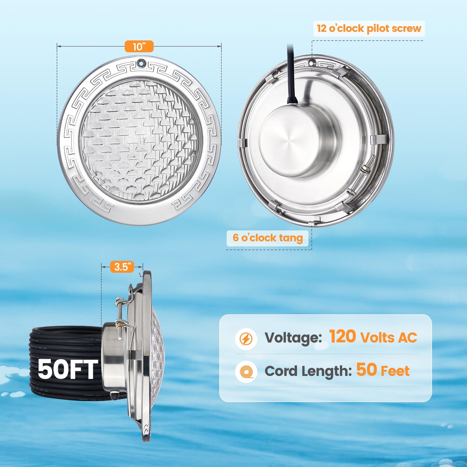 SURAIELEC Pool Lights for Inground Pool, 10 Inch 120V LED Underwater gallery
