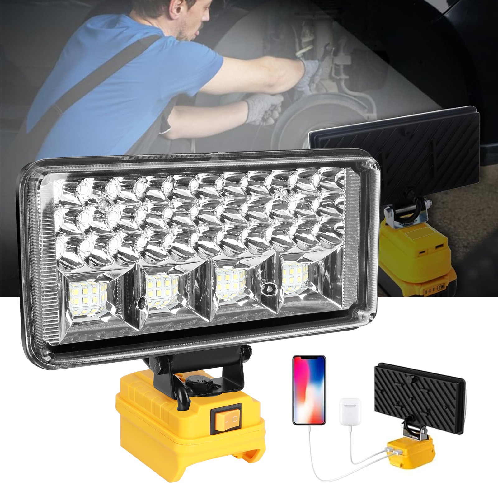 LED Work Light for De walt 20V Battery, 90W 6800LM Flashlight with USB Port gallery