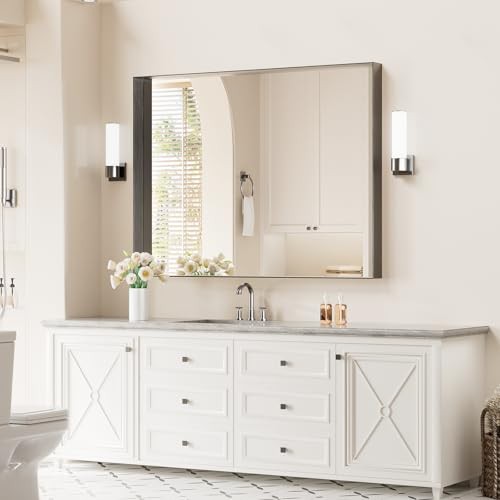 30x40 Inch Metal Framed Bathroom Mirror for Wall, Rectangle 40"L x 30"W Black gallery