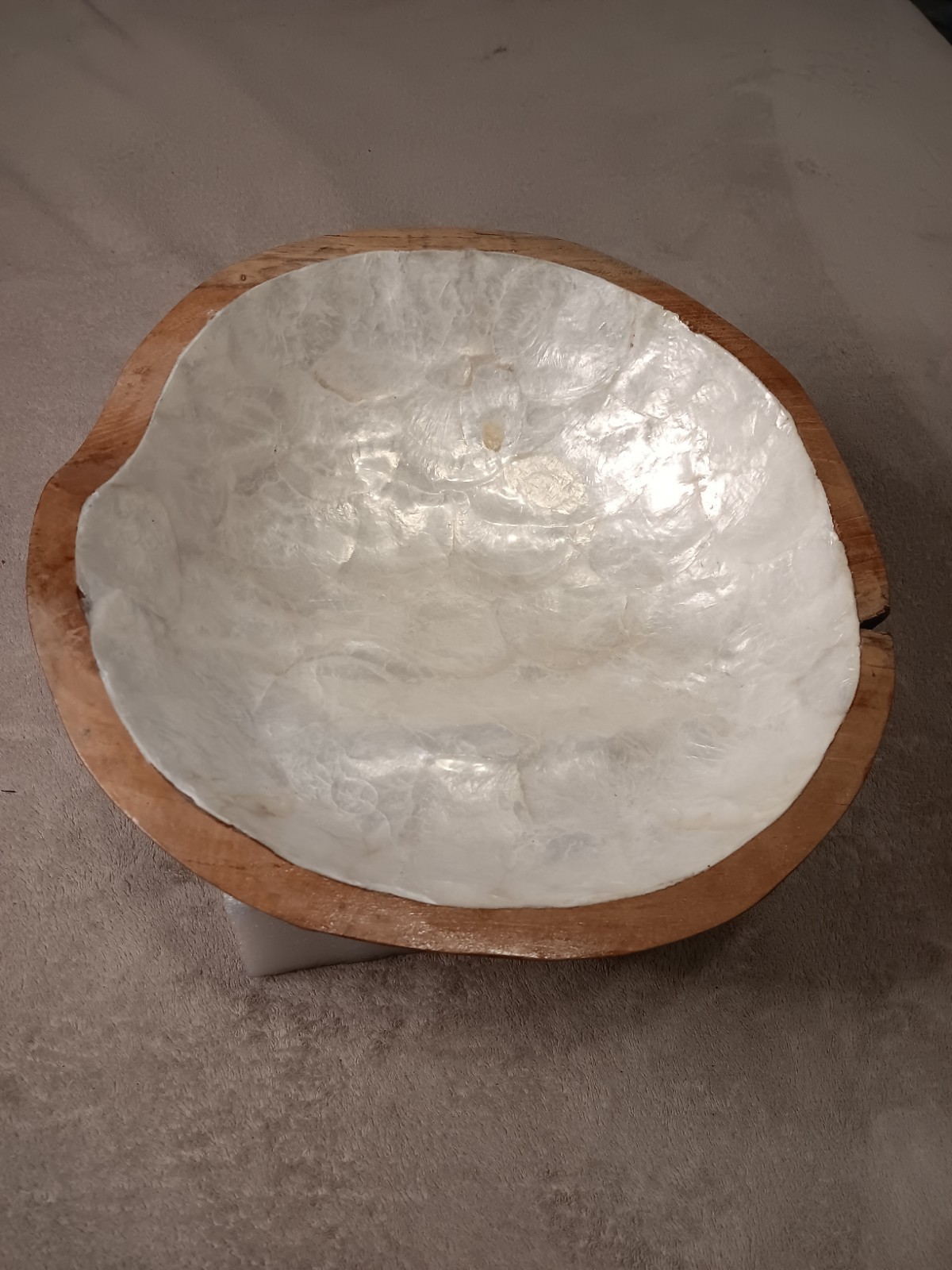 Wooden Rustic Decorative Irregular Shape Bowl with Mother of Pearl Inlay gallery