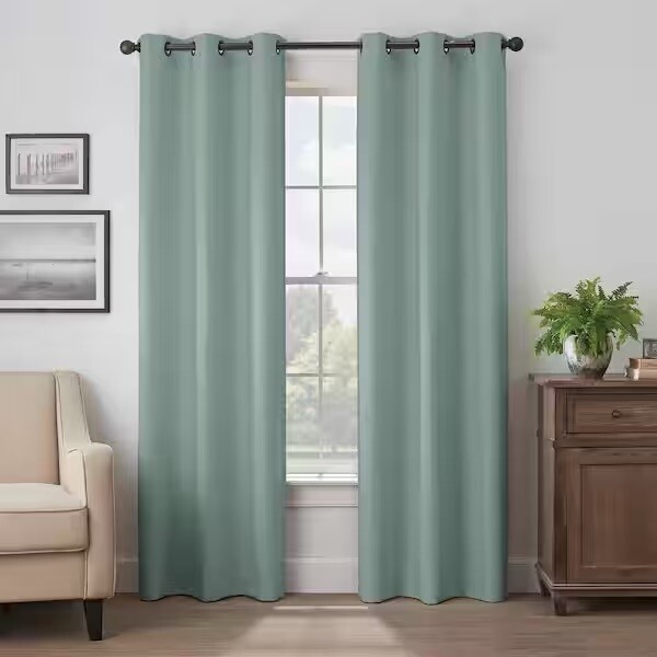 Martina Blue Solid Polyester 40 in. W x 108 in. L 100% Blackout Curtain Grommet gallery