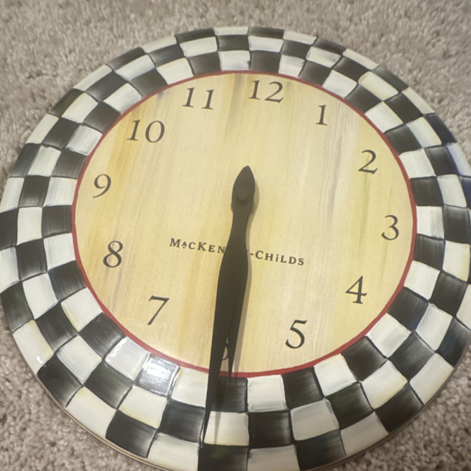 MacKenzie-Childs Checkered Hanging Wall Clock Black White Beige Battery-Operated gallery