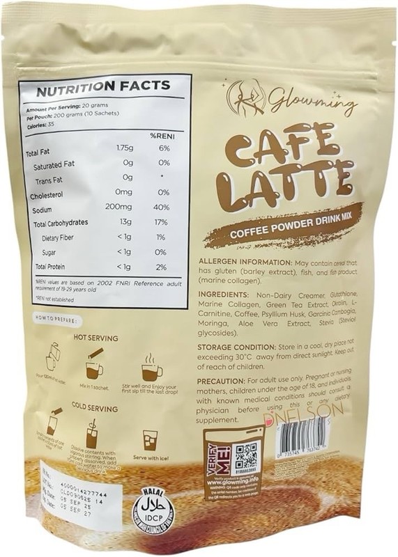 Glowming - CAFE LATTE - Coffee Powder Drink Mix - 10 sachet x 20g gallery