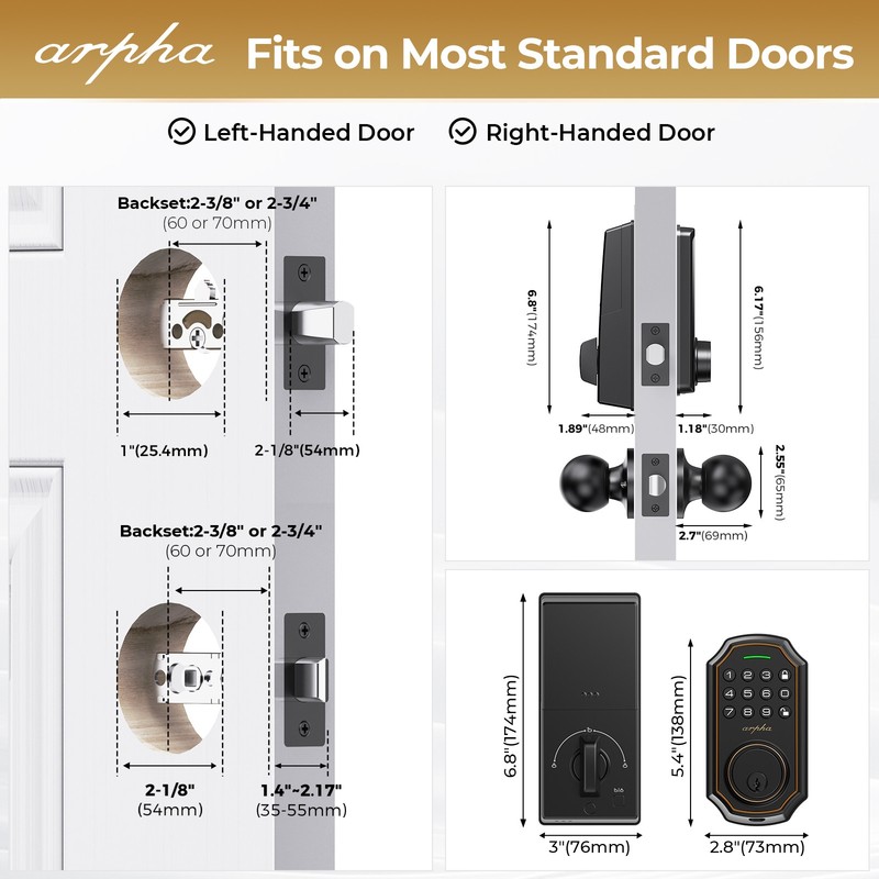 ARPHA Keyless Smart Door Lock Entry Keypad Deadbolt Anti-Peeping Auto Lock D180 gallery
