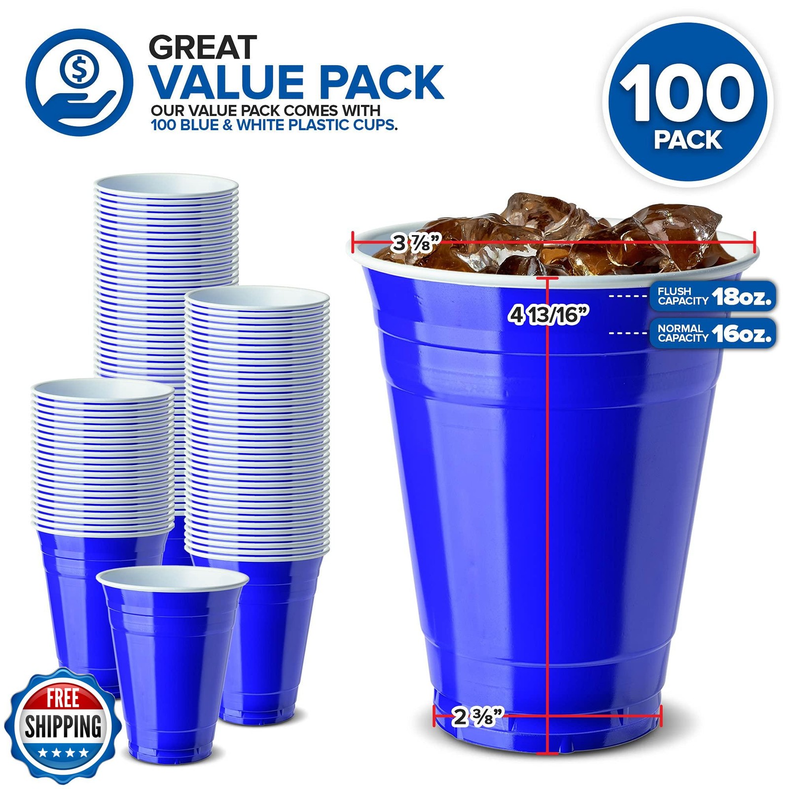 Stock Your Home Blue Plastic Cups Disposable, 16oz (100 Count) He gallery