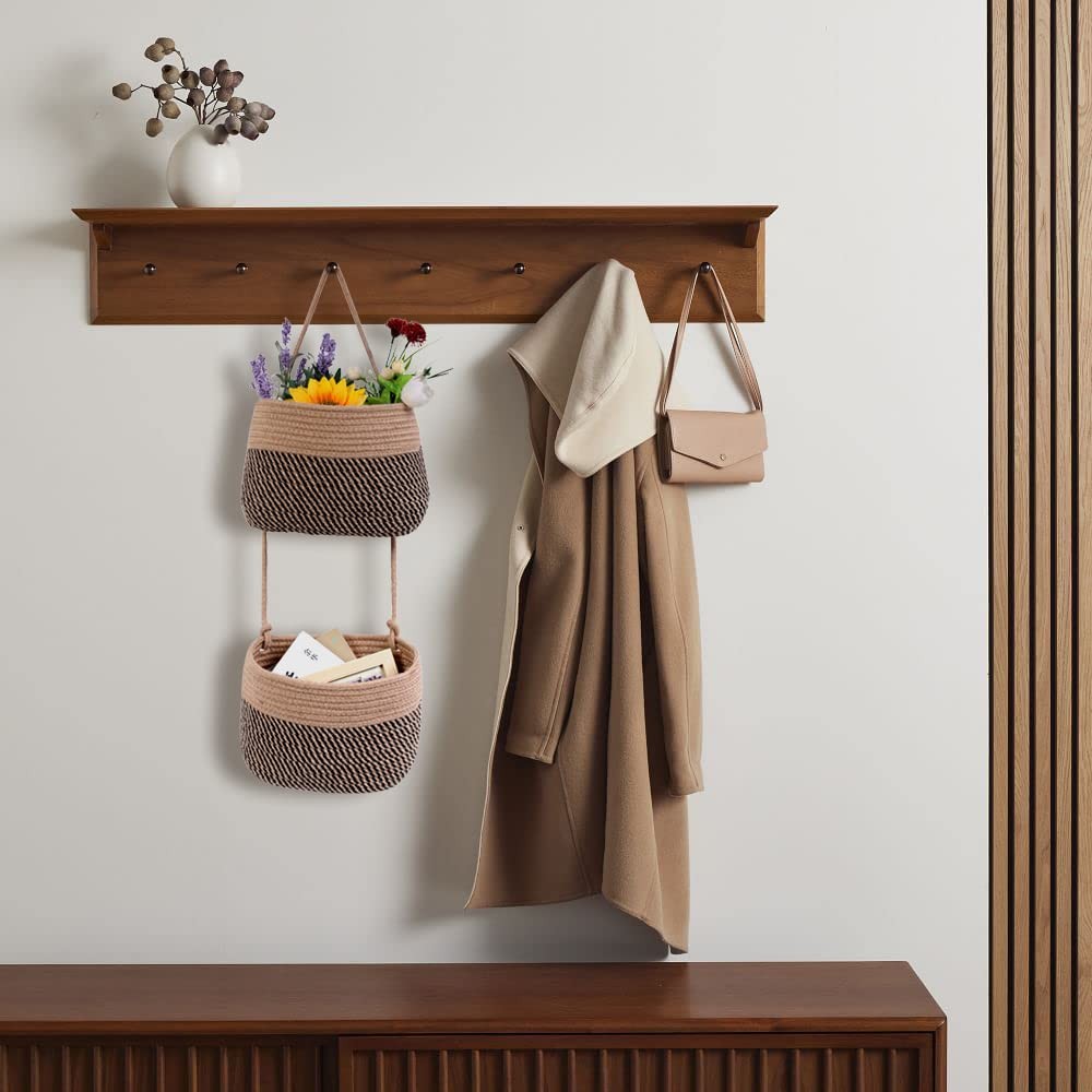 Over The Door Hanging Basket, 2 Tier Cotton Rope Woven Wall Basket, Magazine ... gallery