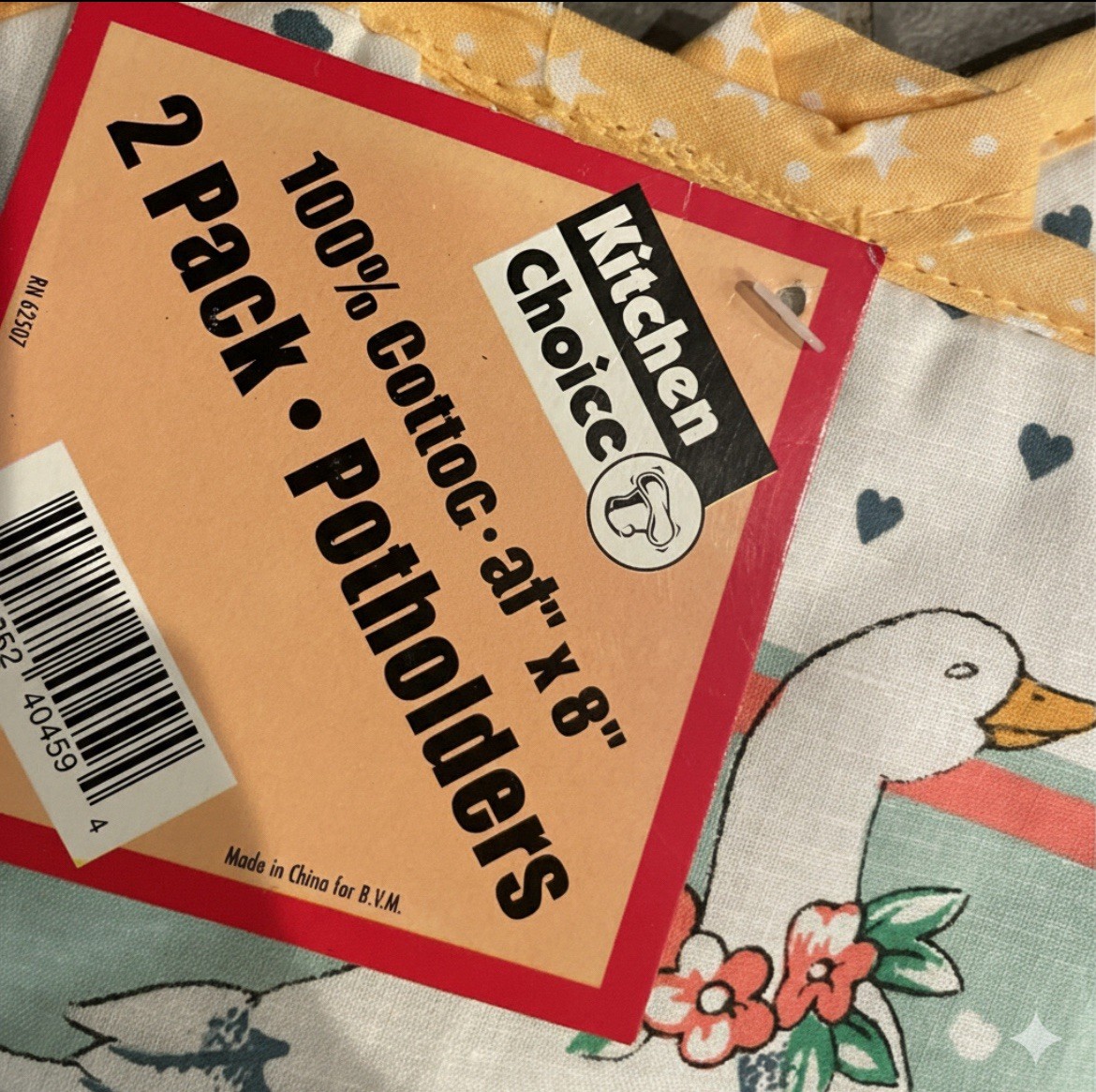 Vintage Kitchen Choice Potholders Set of 2 Country Goose Hearts Stars NWT gallery