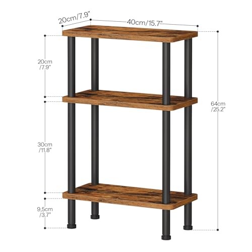 Narrow Side Table, 3-Tier Slim End Table No Tools 1 Rustic Brown + Black gallery