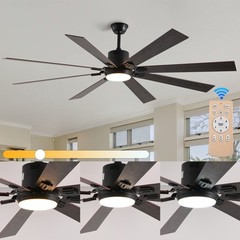 72” Walnut Black Ceiling Fan with Light & Remote 6 Speeds 3CCT Reversible Motor