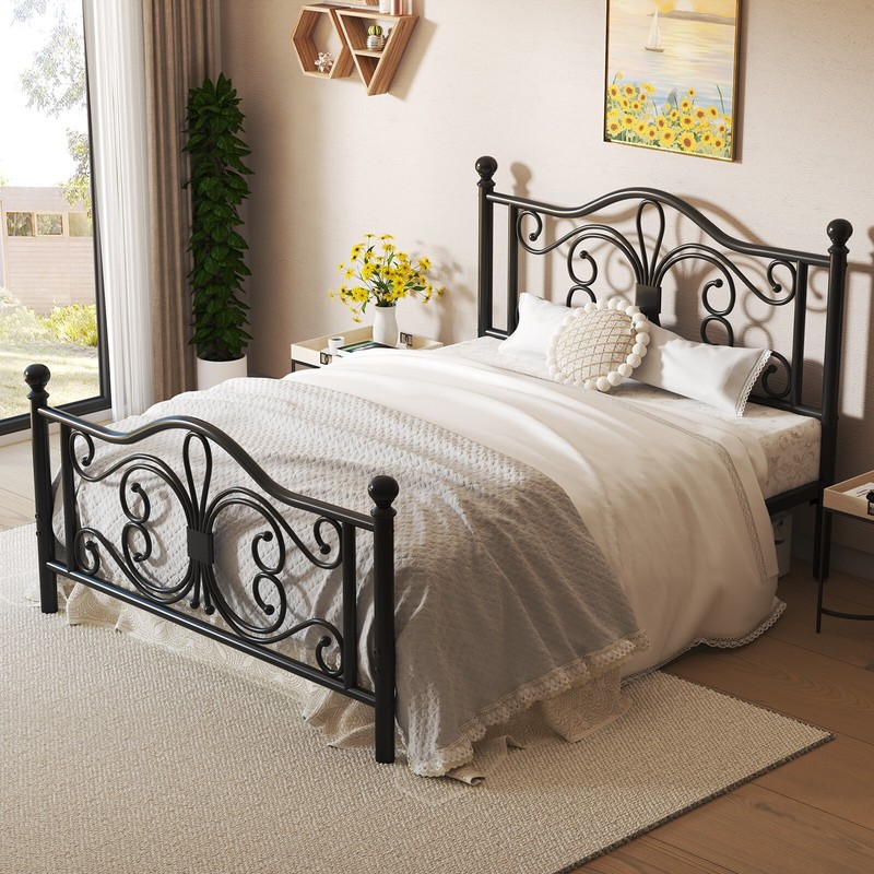 Twin/Full/Queen Bed Frame with Headboard & Footboard Strong Metal Slat Support gallery