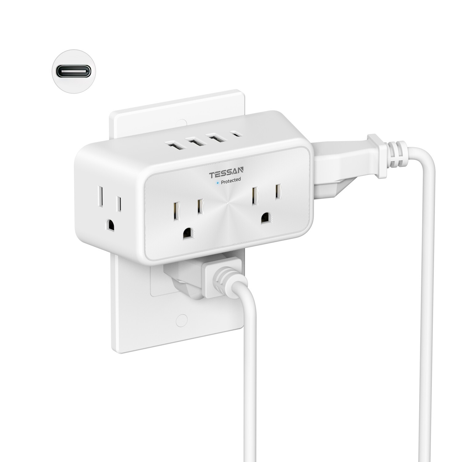 Multi Plug Outlet Extender Wall Surge Protector with 4 AC 4 USB Ports Charging gallery