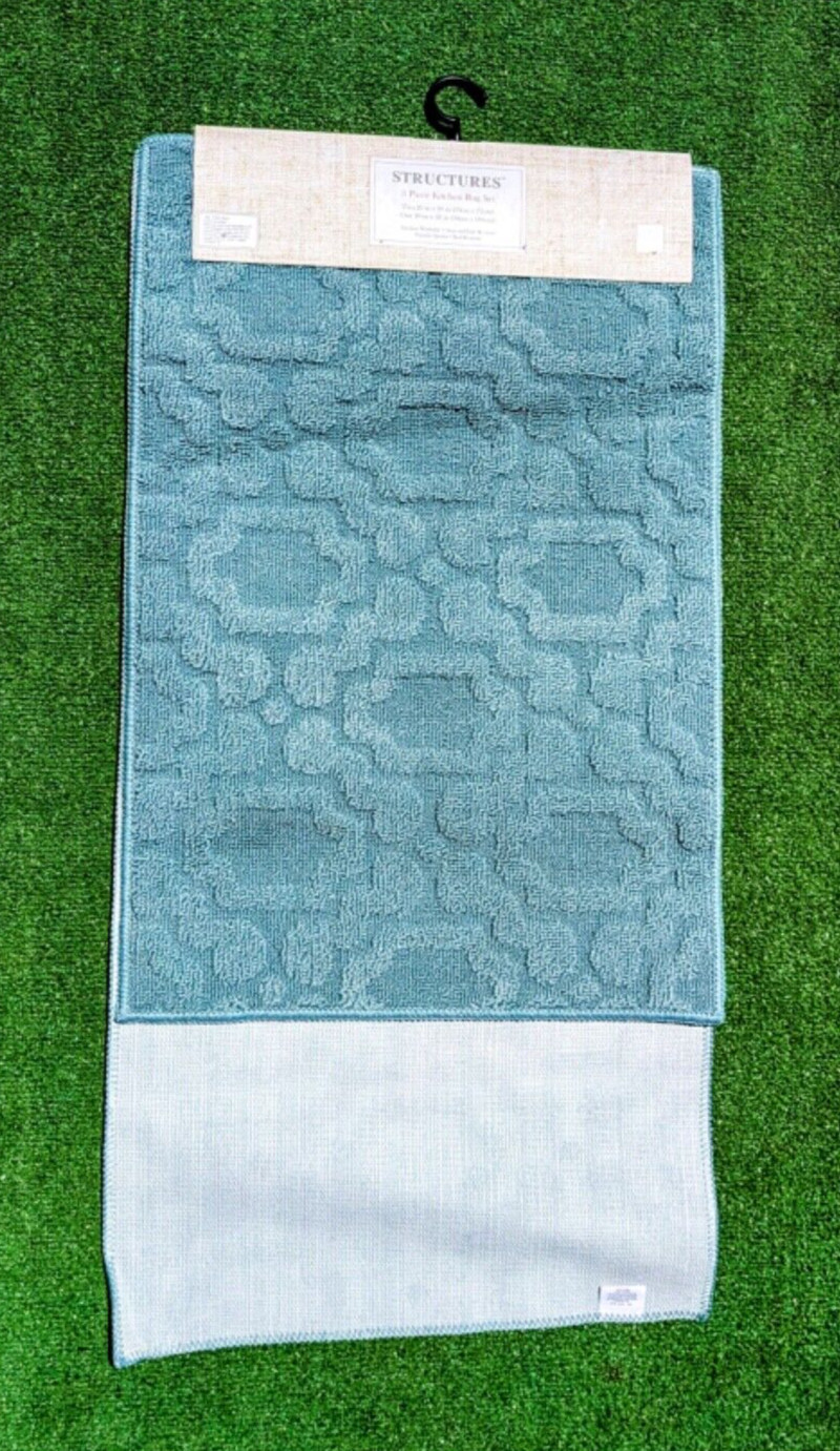 Structures 3-Pc Kitchen Olefin Sea Foam Pattern Anti-Slip Rug Carpet Set NWT gallery