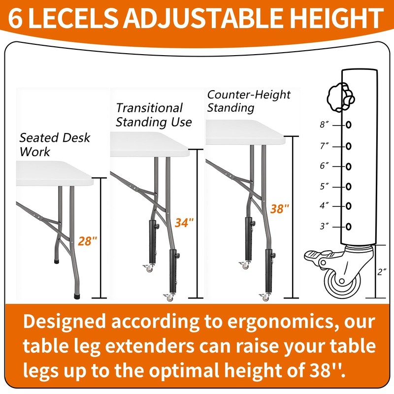 Adjustable Table Leg Extenders 10.8 inch 6-Level Metal Risers with Wheels gallery