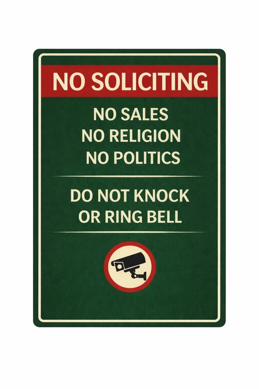 No Soliciting Sign with Security Camera – No Sales Religion Politics 8x12Aluminu gallery
