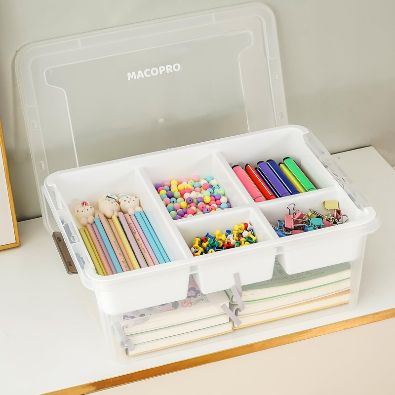17 QT Plastic Storage Box with Removable Tray, Bins with Lids, 2 Packs Clear ... gallery