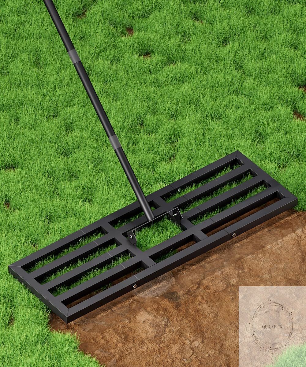 Lawn Leveling Rake 40x10 inch, Heavy Duty Lawn Leveler Tool with 77” Adjustable gallery