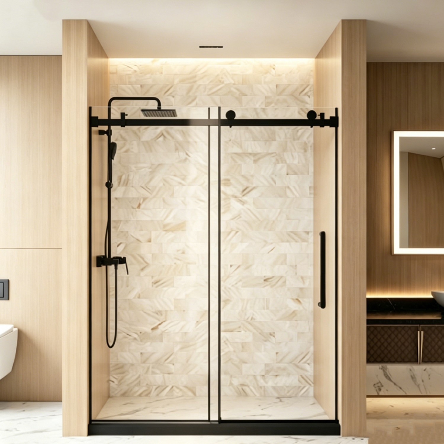 Long Term Use Matte Black Frameless Shower Door 60 in.x76 in.Shower Glass Doors gallery