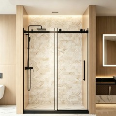 Long Term Use Matte Black Frameless Shower Door 60 in.x76 in.Shower Glass Doors