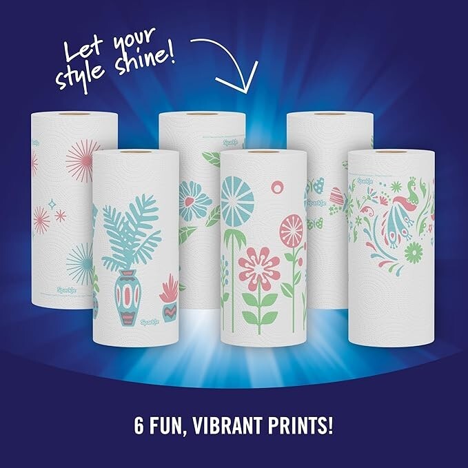 Pick-A-Size Paper Towels, Spirited Prints, 6 Double Rolls = 12 Regular gallery