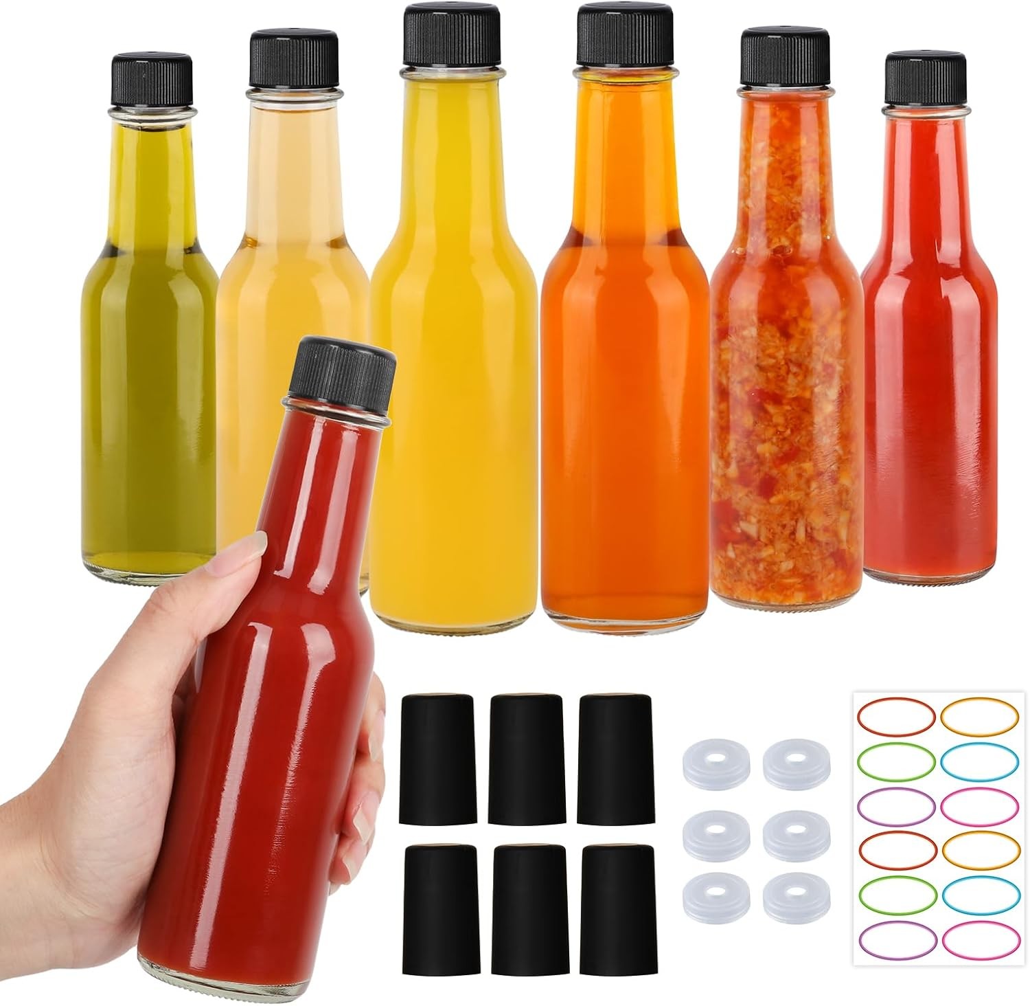 STARSIDE 5 oz Hot Sauce Bottles 6 Pack, Empty Pepper Bottle, clear gallery