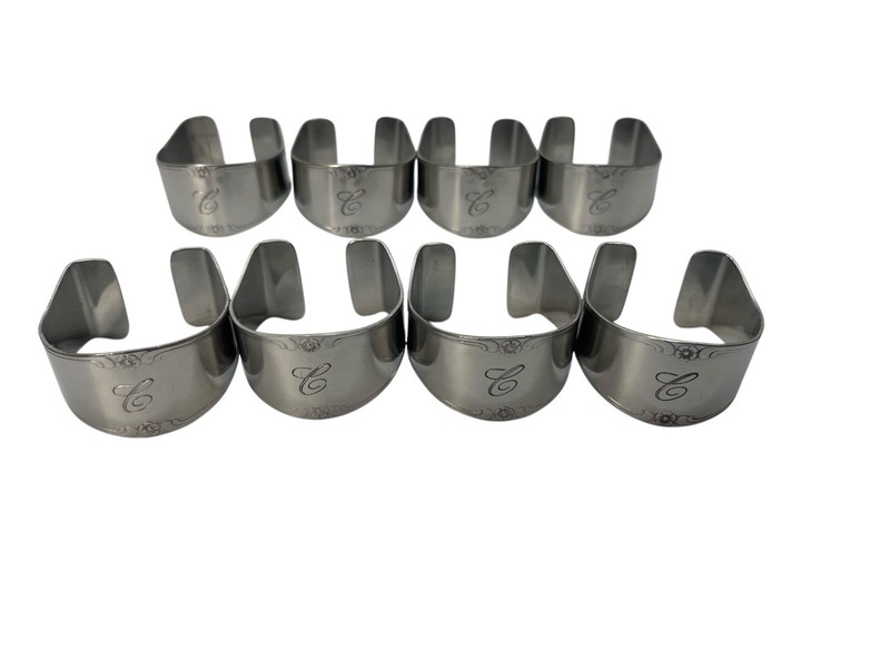 8 Custom Craft Napkin Rings Monogram “C” Stainless Steel gallery