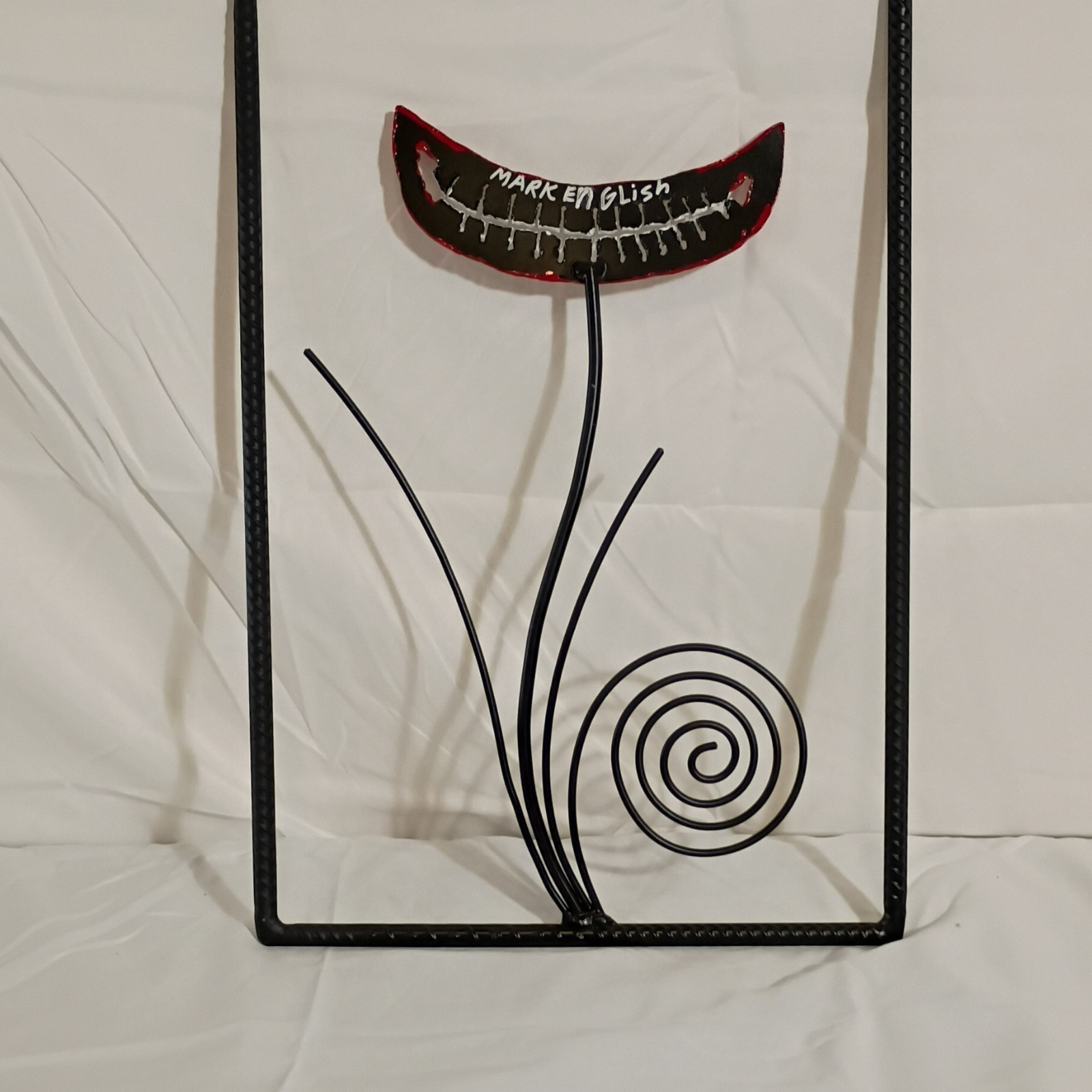 Modern Abstract Metal Sculpture in Frame Black Red White artist Mark English gallery