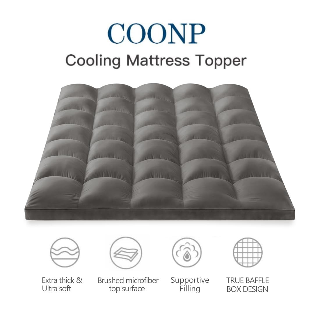 Mattress Topper Queen 21 Inch Deep Pocket Cooling Plush Grey COONP 8-21 gallery