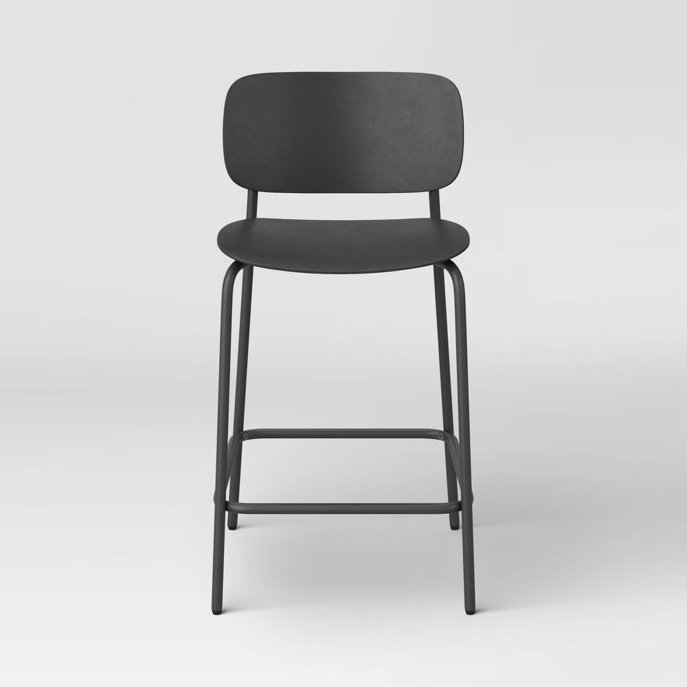 2pk 24" Molded Plastic with Metal Base Counter Height Barstool Black - gallery