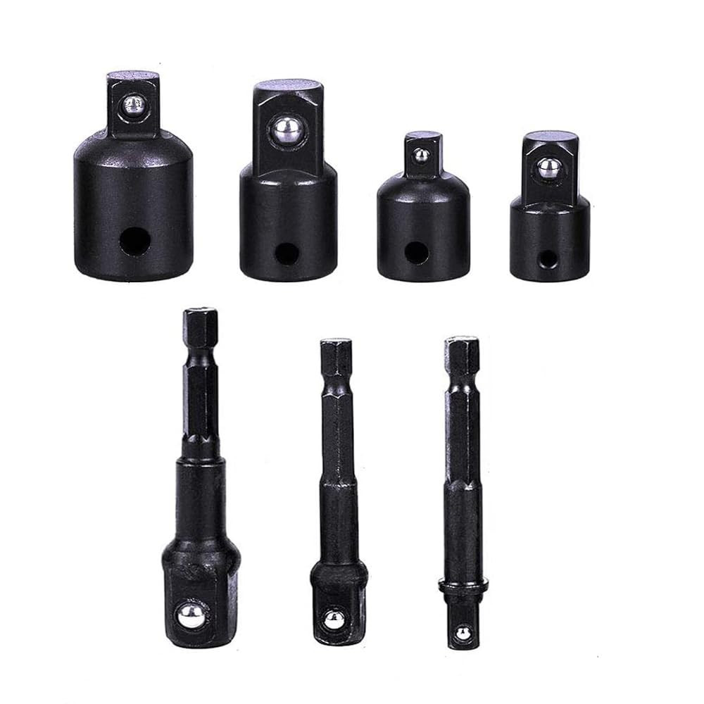 7pc Impact Socket Adapter Reducer Set Power Drill Hex Shank 1/4 3/8 1/2 Drivers gallery