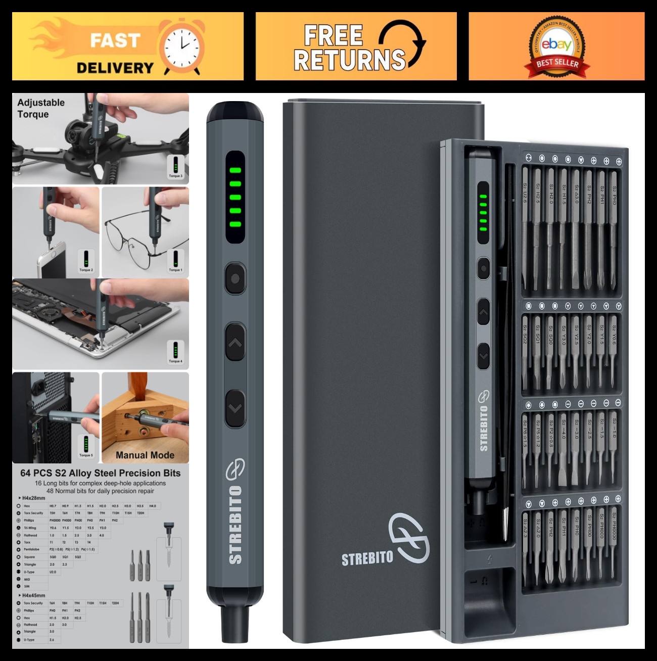 70-in-1 Mini Electric Screwdriver Set, Precision Bits, 5 Torque Settings, LED Li gallery