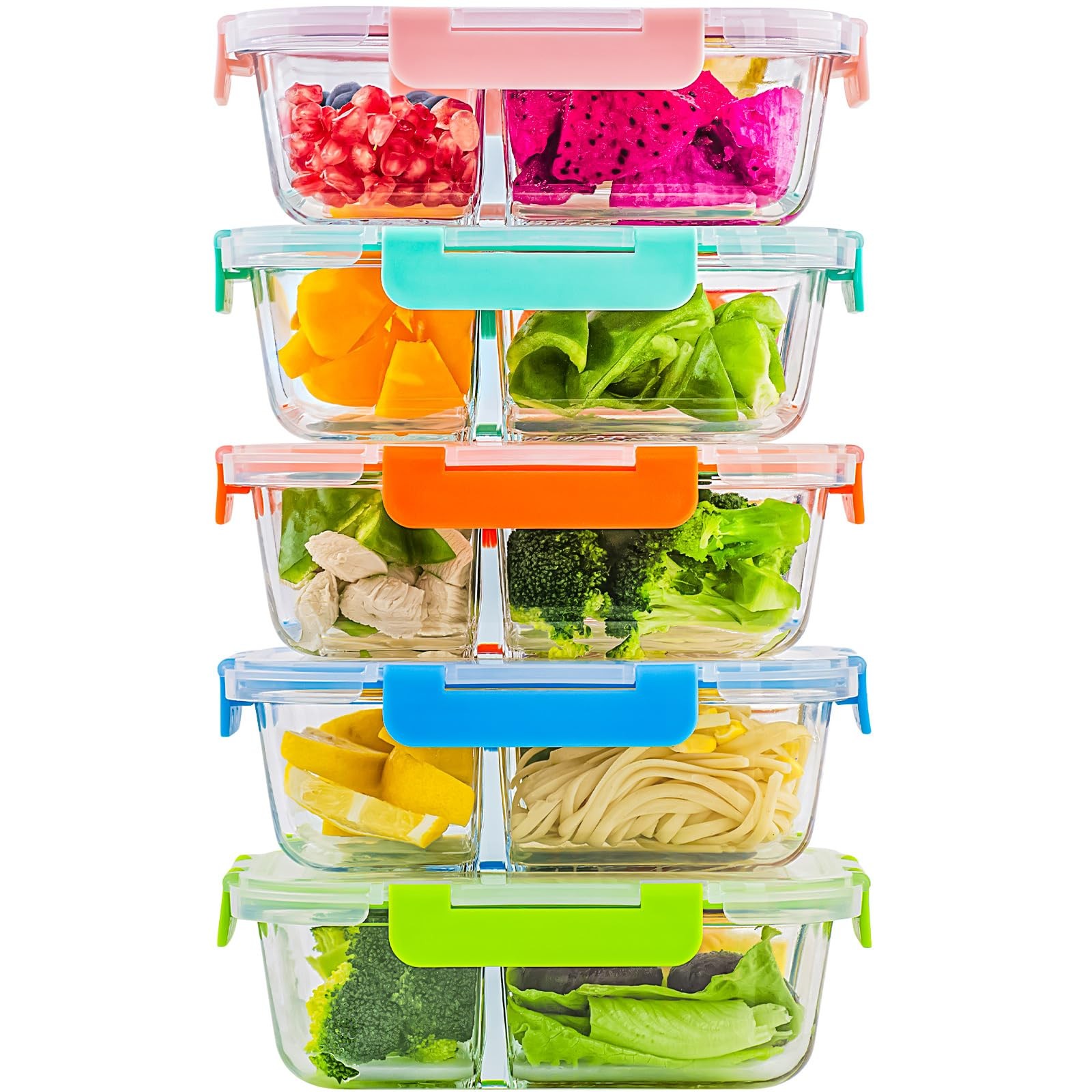 5-Pack,3 Compartment Glass Meal Prep Containers Set,34oz, Divided Glass Food ... gallery