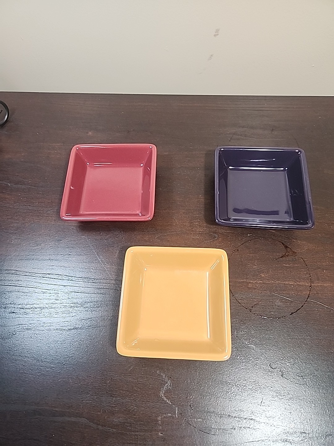 PAMPERED CHEF Simple Additions Squares Set Of 3 Bowls 4.5” x 1" Cranberry eggpla gallery