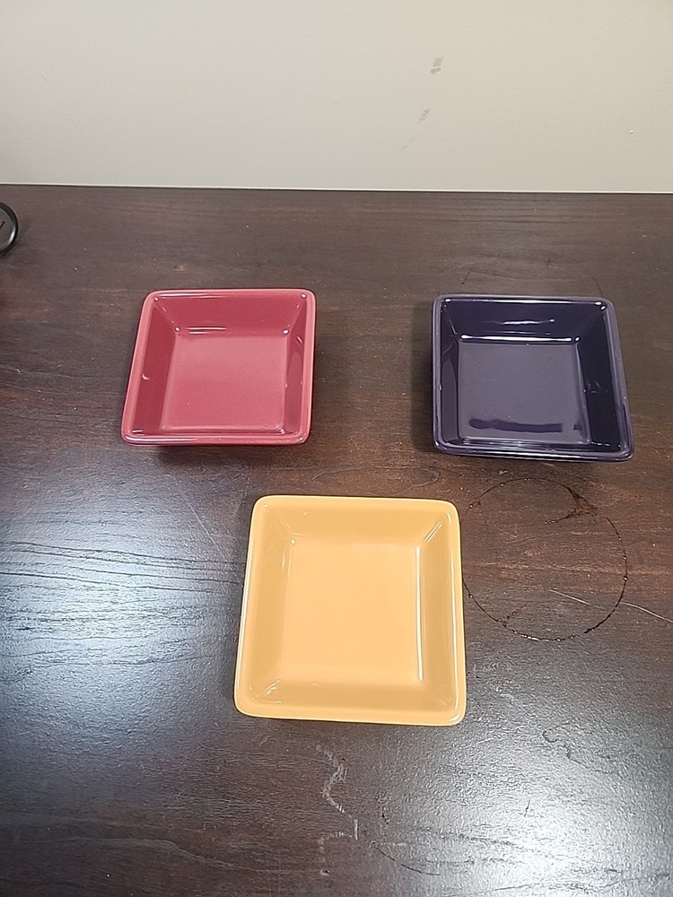 PAMPERED CHEF Simple Additions Squares Set Of 3 Bowls 4.5” x 1" Cranberry eggpla