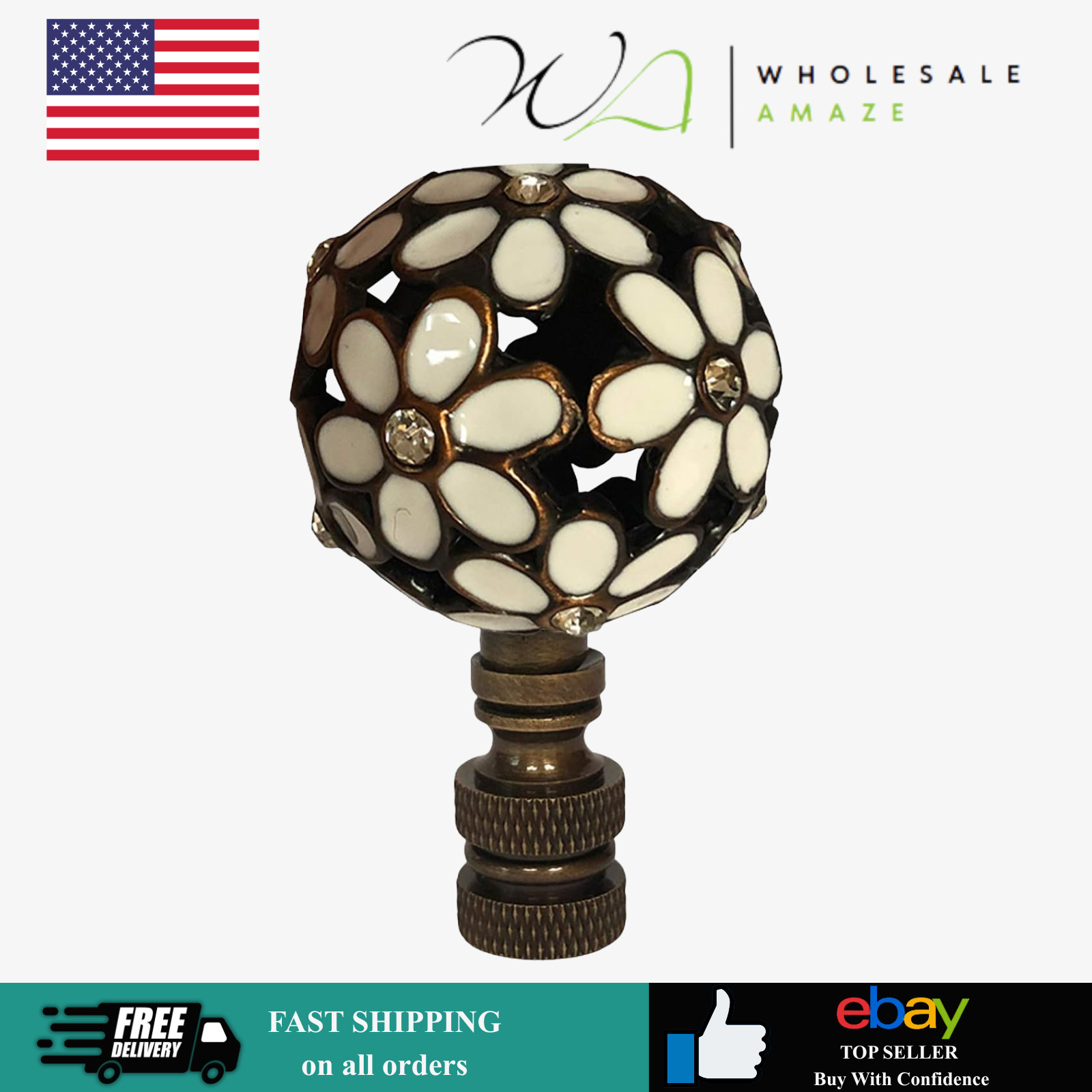 Royal Designs, Inc. Decorative Flower Ball Lamp Finial, F-5102-WH-1, White gallery