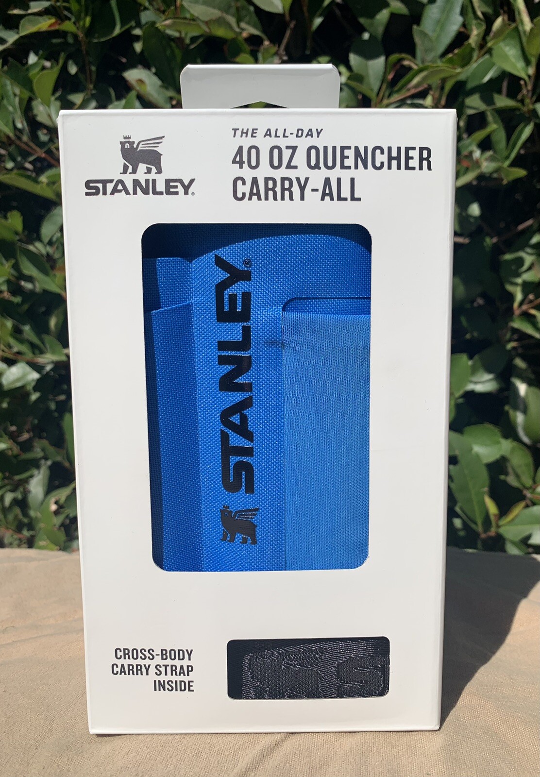 Stanley Azure Blue All Day 40 OZ Quencher Carry All with Black Cross Body Strap gallery