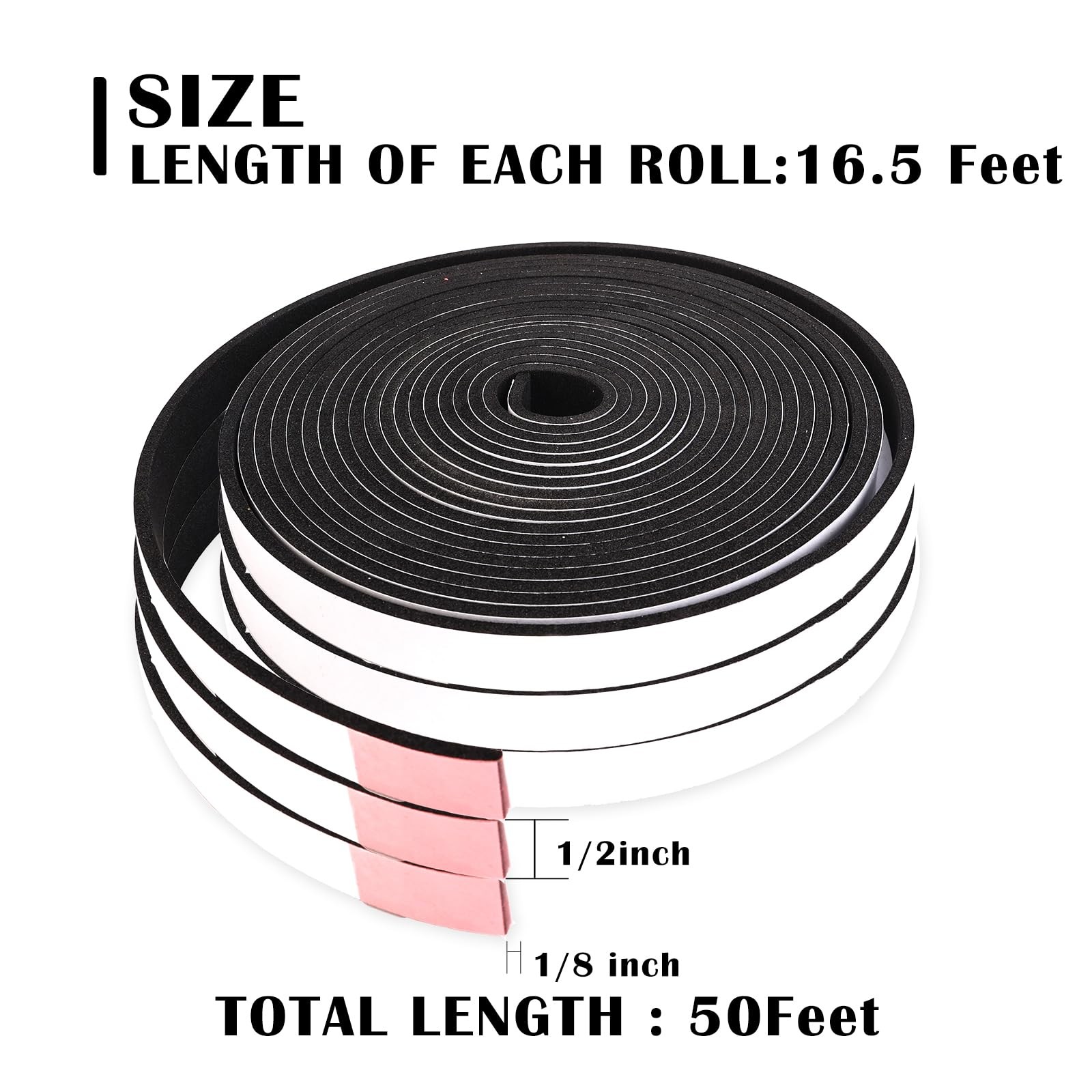 Closed Cell Foam Tape Weather Stripping Single Sided Black 1/2 x 1/8 Inch 50 Fee gallery