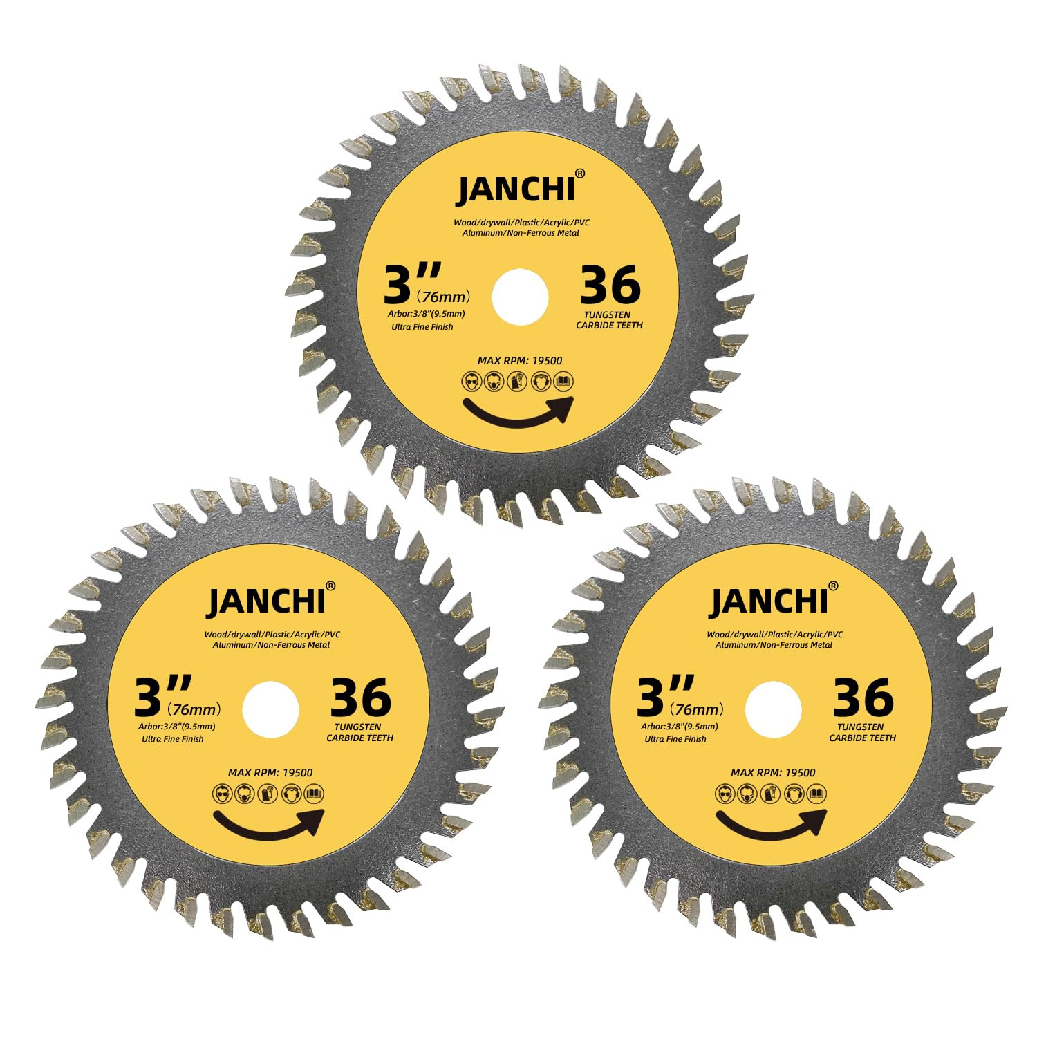 3PACK 3-Inch(75Mm) 36T TCT Circular Saw Blade with 3/8-Inch(9.5Mm) Arbor, Fast C gallery