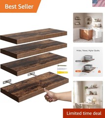 Charming 16” Floating Shelves – Rustic Brown Storage Solution Set of 4