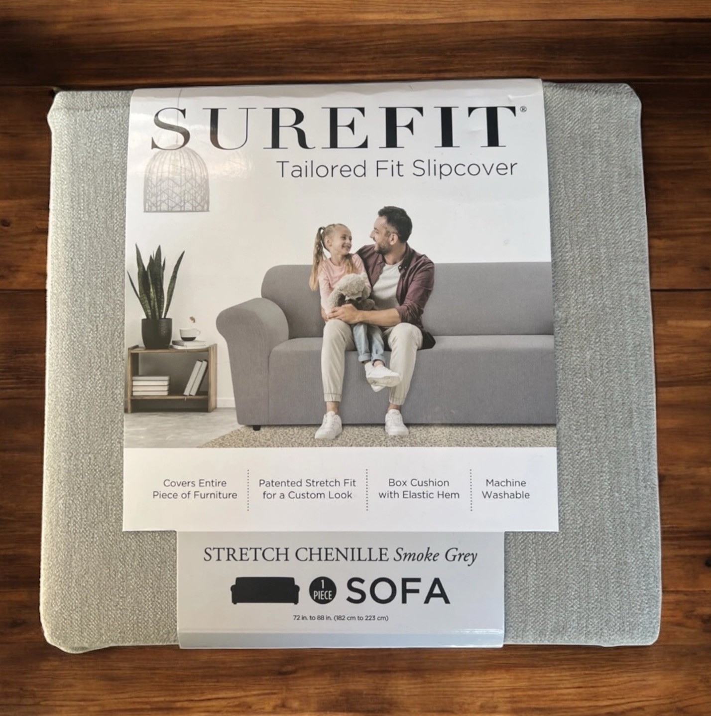 SureFit Stretch Chenille Sofa Couch Slipcover Smoke Grey Tailored Fit 72-88” NEW gallery