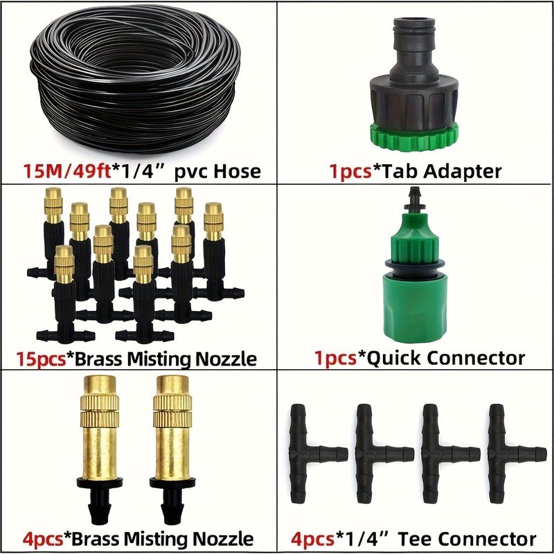 Outdoor Misting Cooling System Kit - Adjustable Brass Nozzles for Garden & Patio gallery