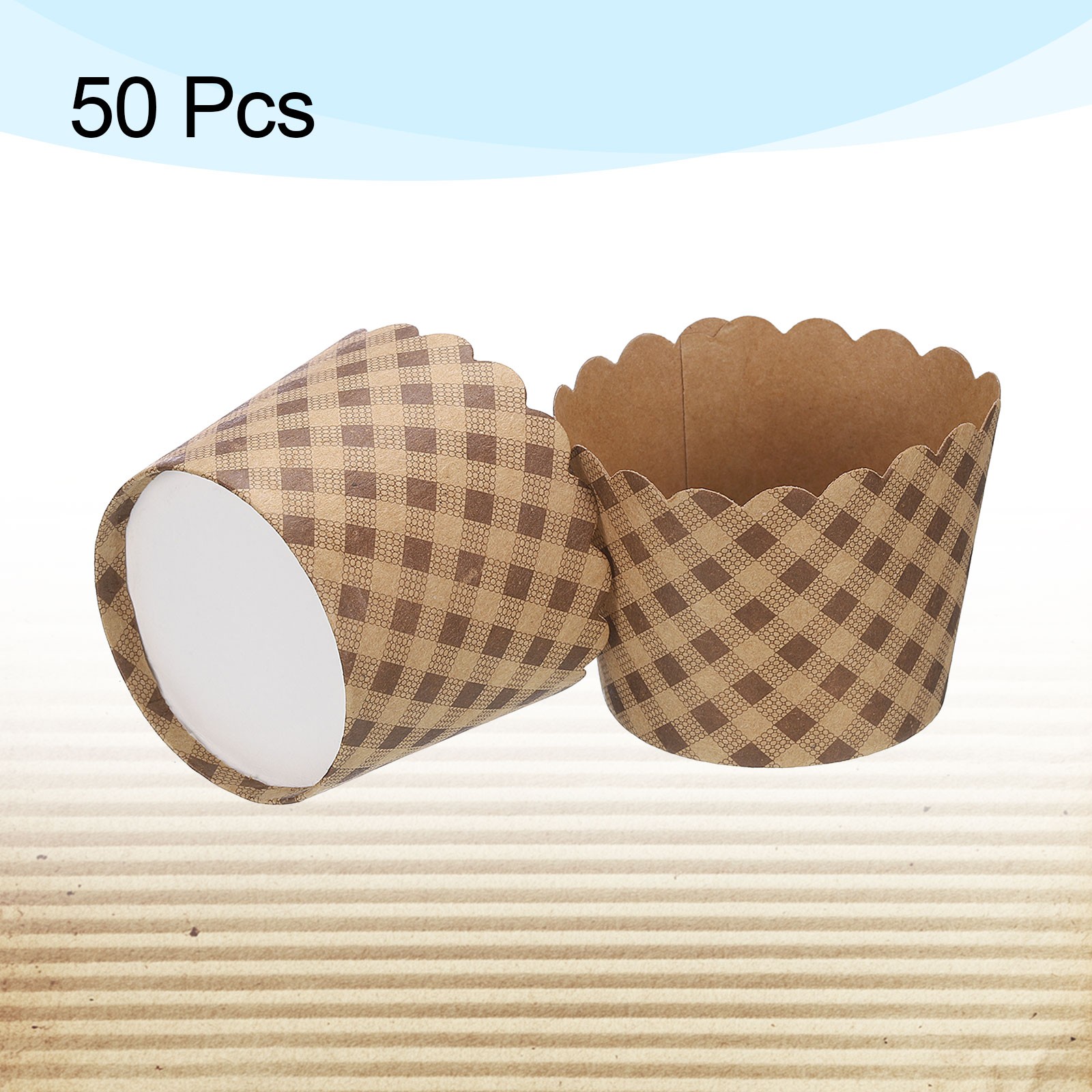 50Pcs Paper Baking Cups Small Brown Kraft Paper Muffins Liner Cupcake Plaid gallery