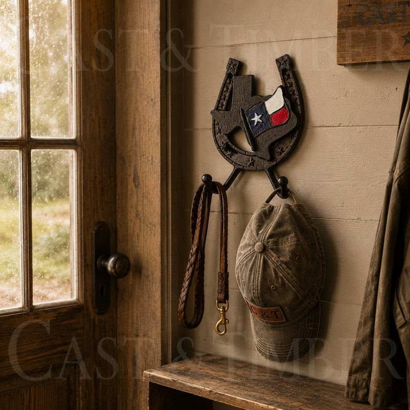 Cast Iron Texas Flag Horseshoe Wall Hook Key Coat Towel Holder Rustic Decor gallery