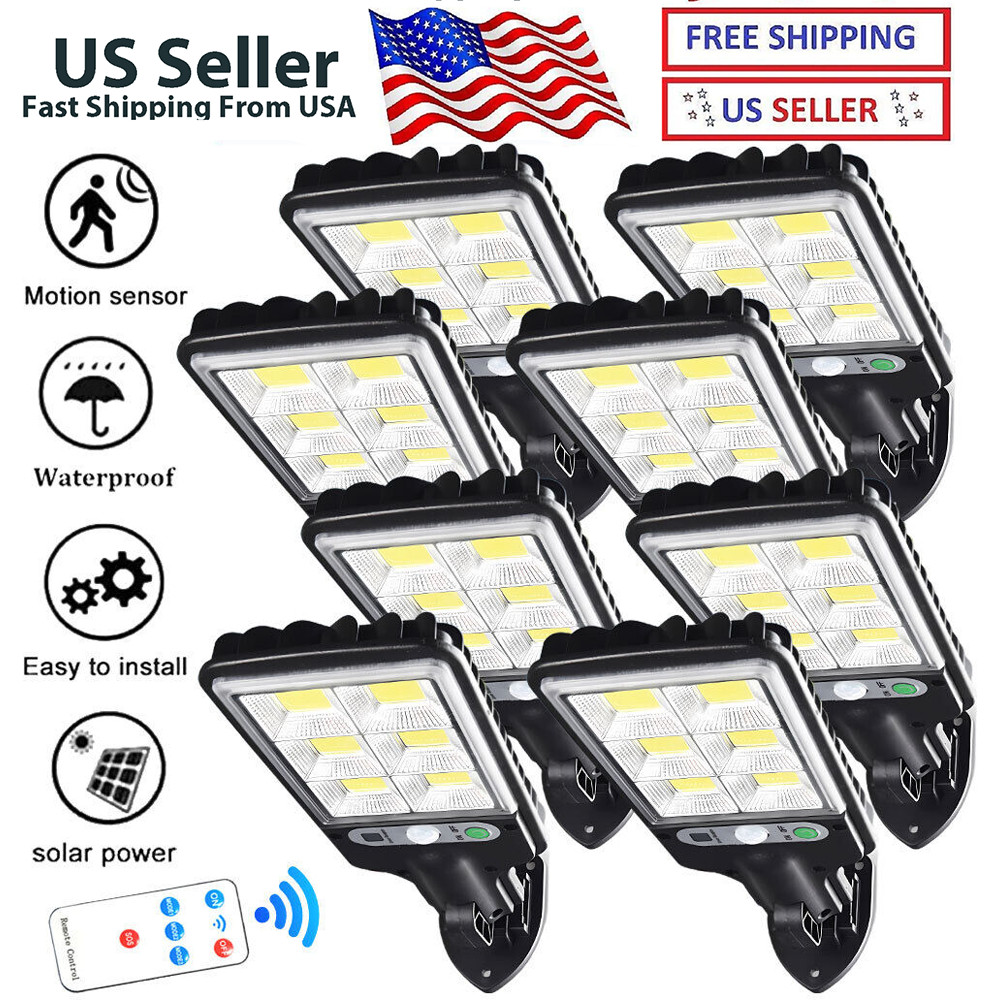 LED Solar Light Motion Sensor 3 Modes Flood Lamp Outdoor Street Wall Yard Garden